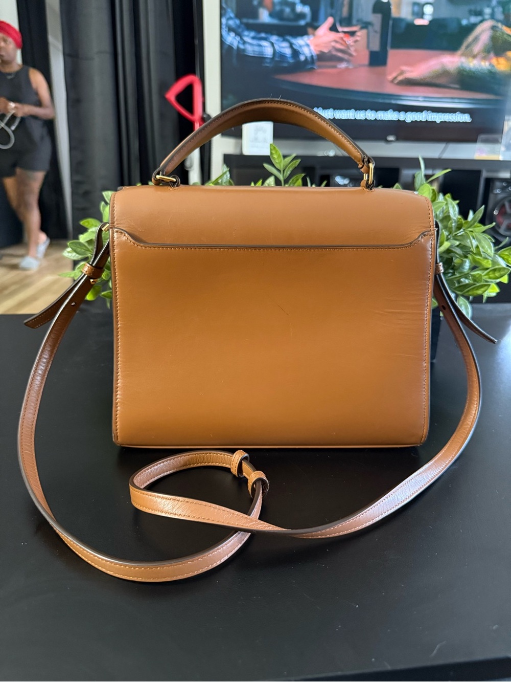 Yves Saint Laurent Tan Brown Leather & Suede Top-Handle Satchel - Picture 3 of 5